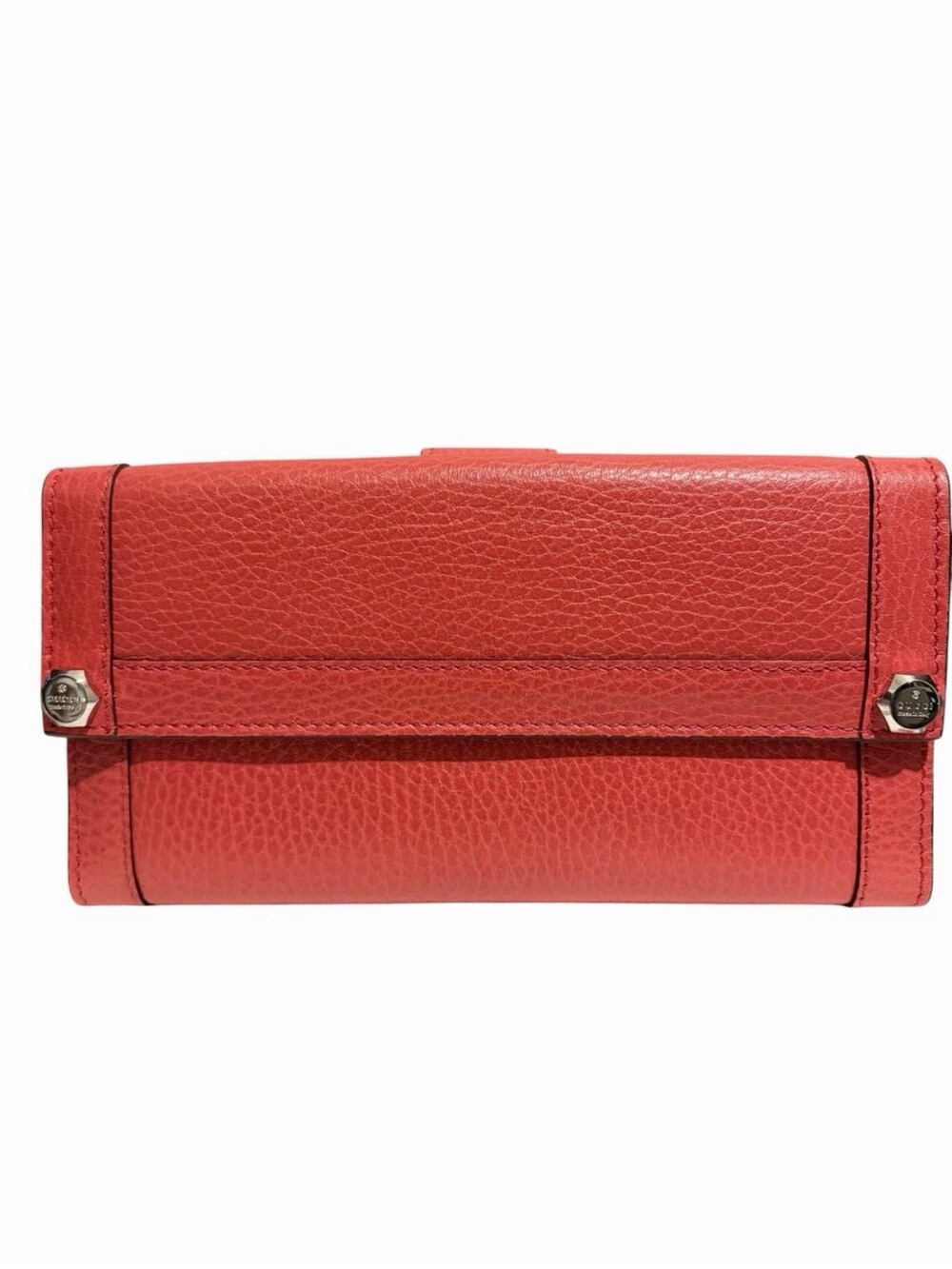 Gucci Swing Continental Wallet Red Pebbled Leather Silver HW w/ Box Dustbag